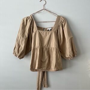 Moon River Puff Sleeves Square Neckline Babydoll Top